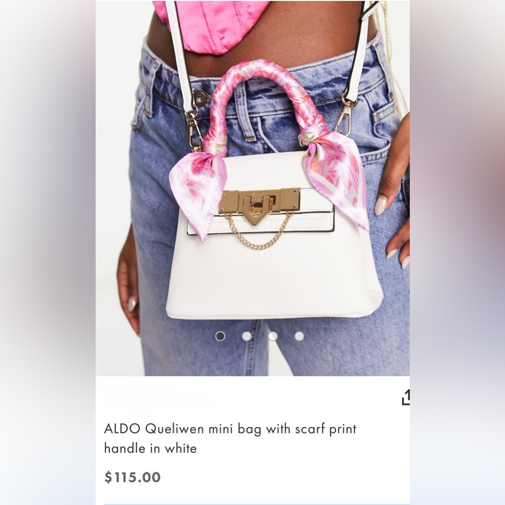 ALDO White Mini crossbody Bag with Pink Scarf Handle Scarf is removable